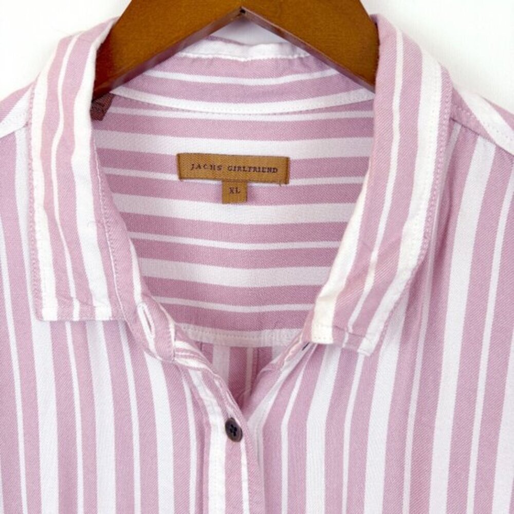 Jachs Girlfriend Womens‎ White Pink Striped Button Down Shirt Size XL - Picture 7 of 8
